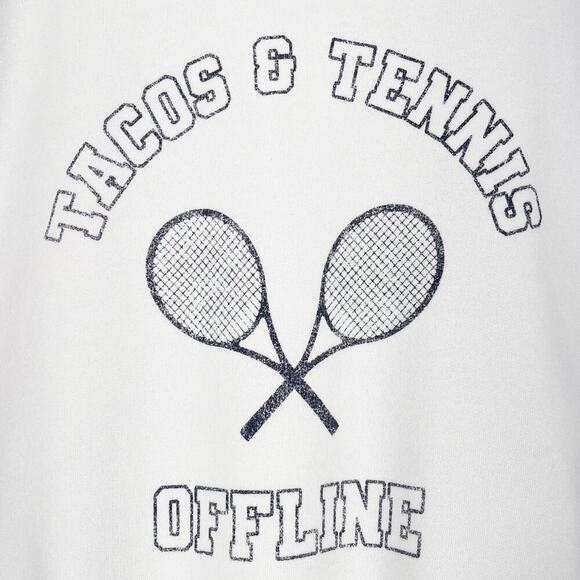 Aerie Offline Terry Sweatshirt Oversized Crew Tacos and Tennis Size Medium Cream - Picture 3 of 16